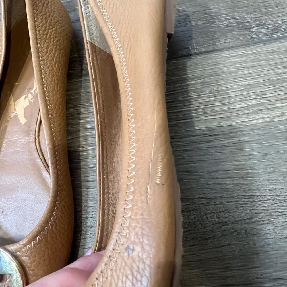 Tory Burch Tumbled Leather Reva Ballet Flats Royal Tan/Gold Size 8 - Picture 6 of 14